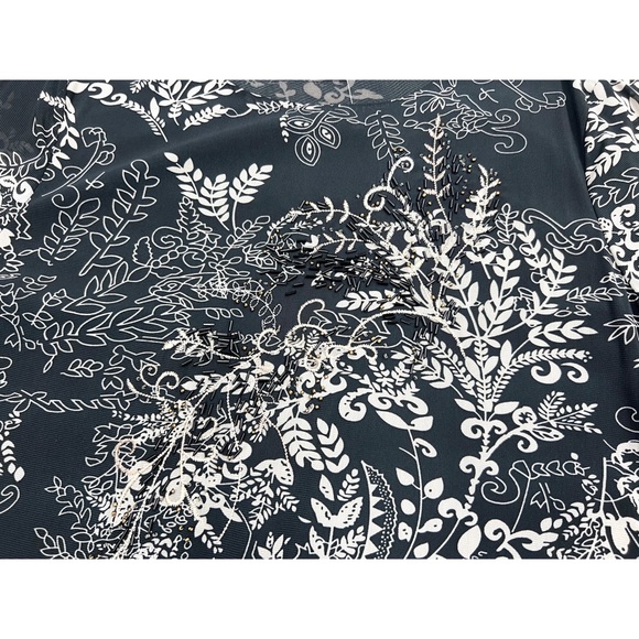CJ Banks Black Multicolor Embellished 3/4 Sleeve Knit Printed Mesh Blouse - Picture 13 of 15